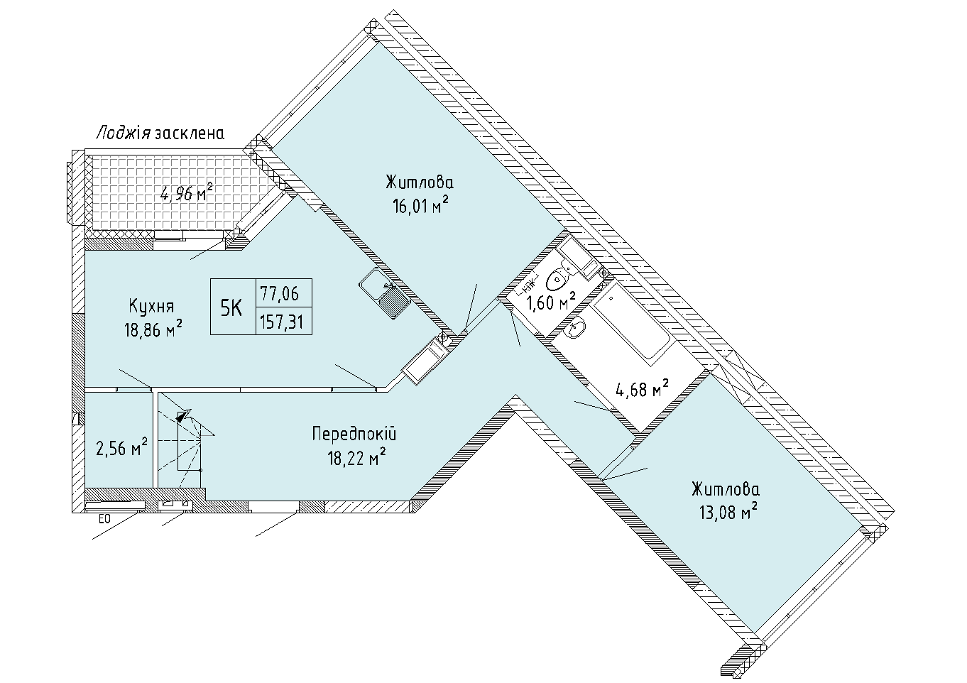 П`ятикімнатна квартира 157,31 кв.м. будинок №7, секція №2, 25-26 поверх в Житловому Комлексі Святобор